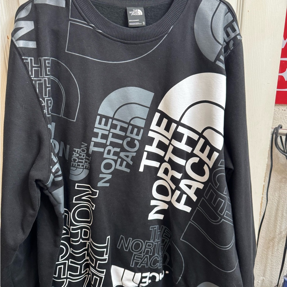 The North Face Black Crewneck Sweatshirt with Gray & White Logo Print